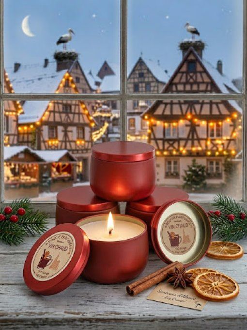 Bougie artisanale en verre ecrin rouge de noel cire de soja Ley Creativ